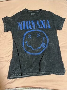 NIRVANA Vintage Black Tee with Bright Blue Logo size S